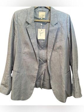 Joie NWT Blue Linen Blazer Career Business Wear Lined Neutral Sz 12